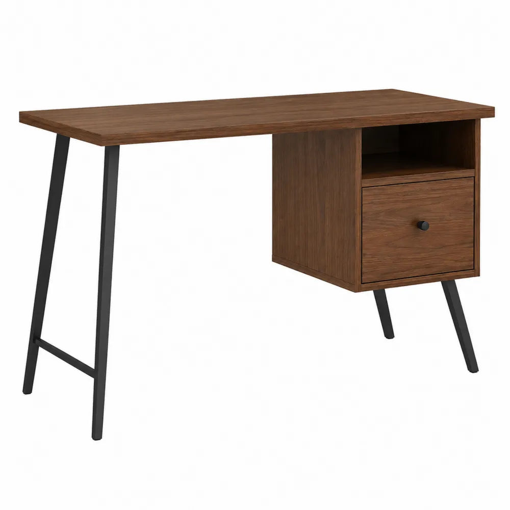 Scrivania in Legno e Metallo con Cassetto 120x60x75 cm Marrone/Nero