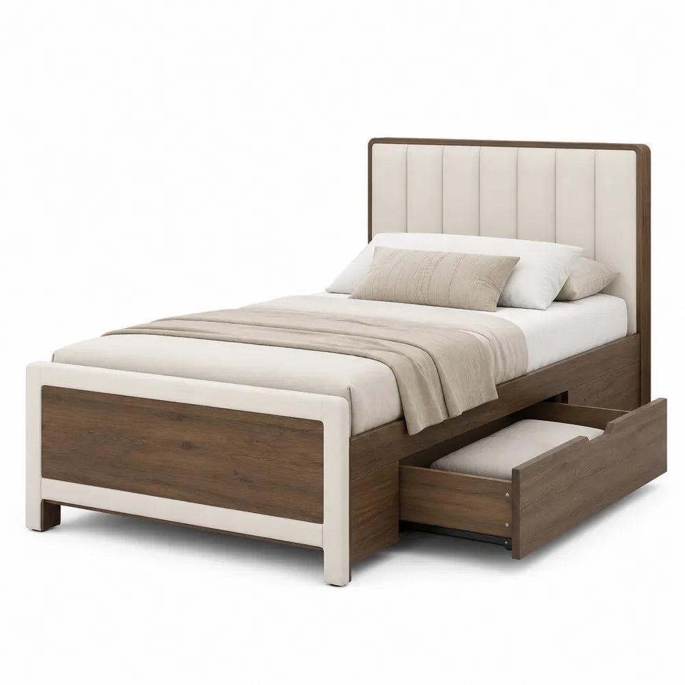 Letto singolo in legno e ecopelle con cassetti integrati 200x100 cm