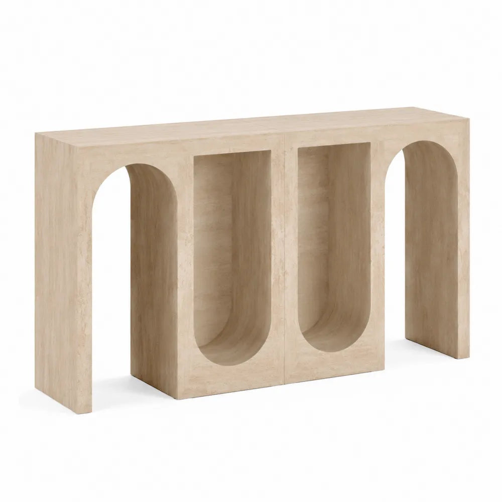 Consolle moderna in legno beige con archi