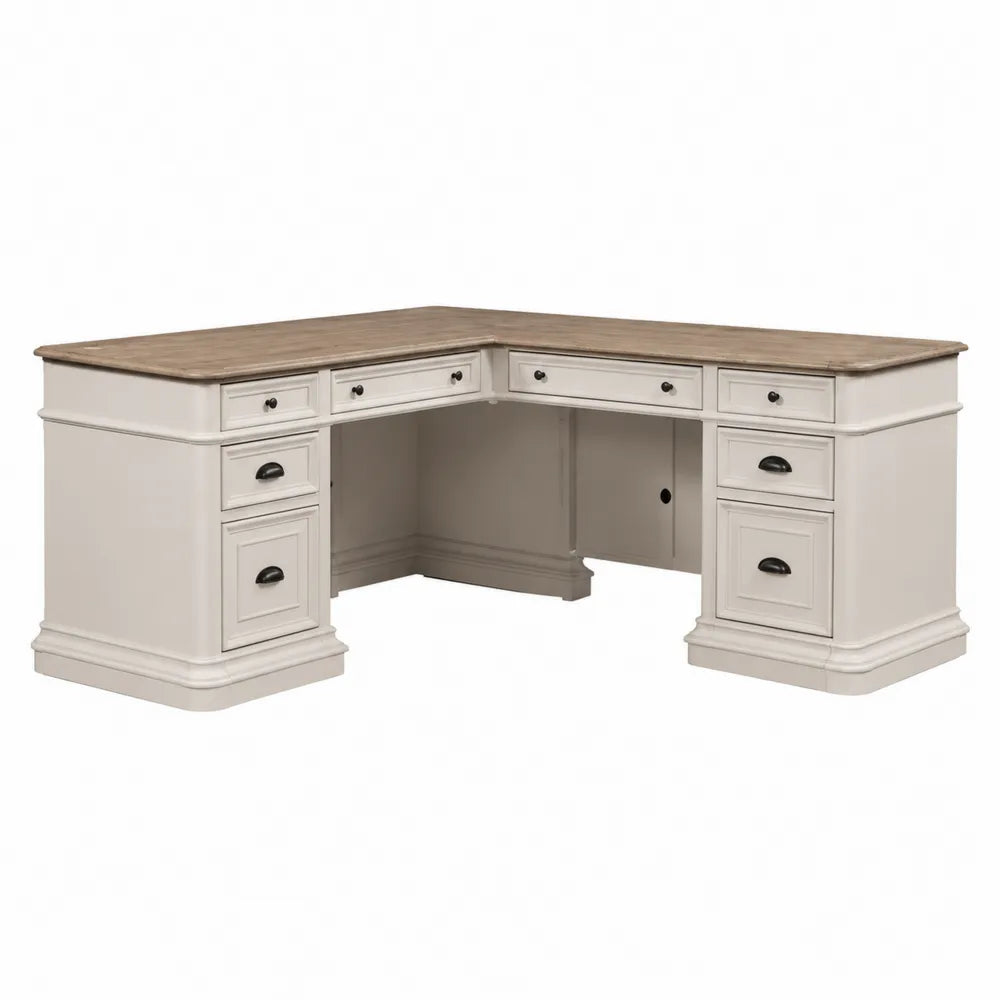 Scrivania angolare in legno MDF bianco con piano in legno massiccio 160x120x75 cm