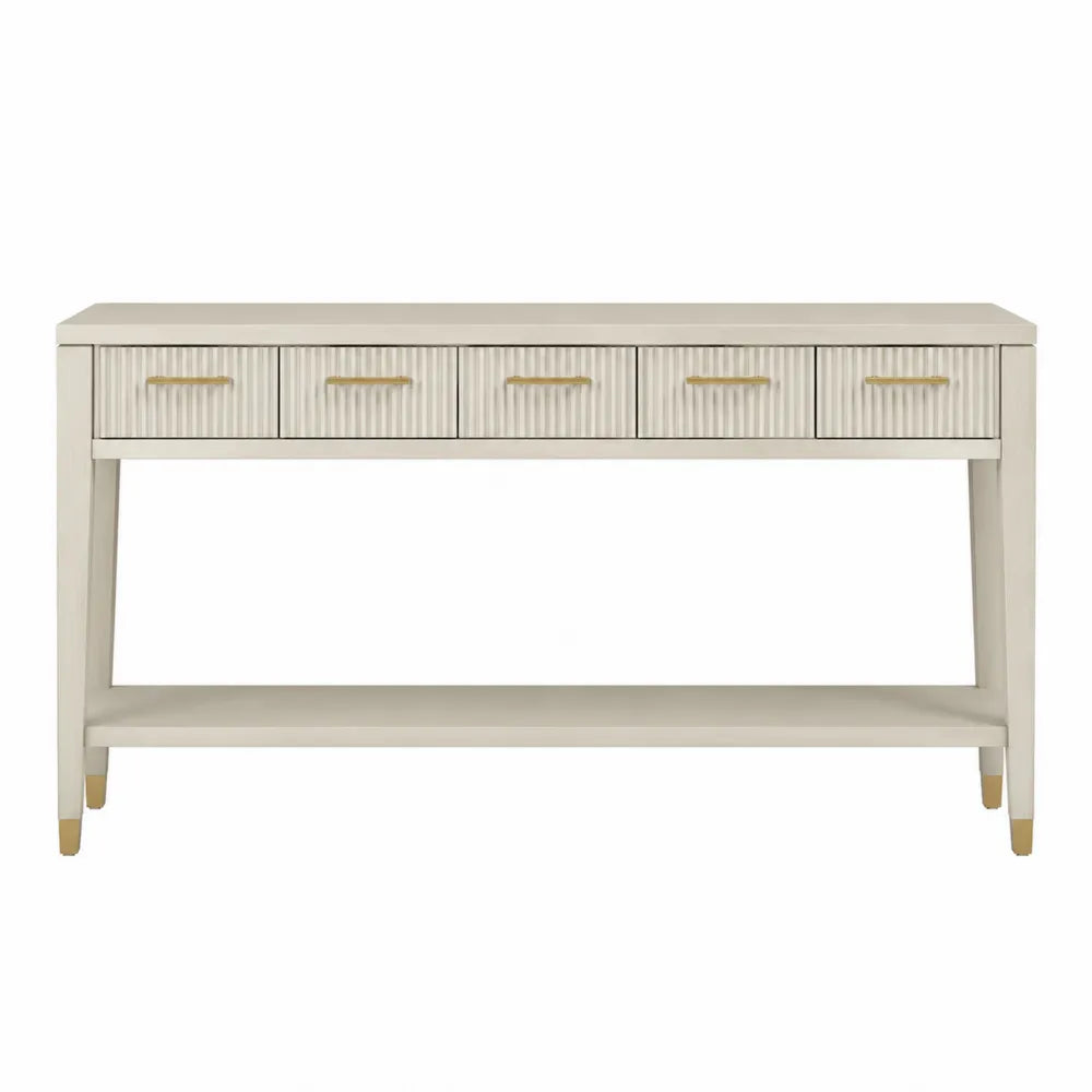 Consolle in Legno di Pino con Cassetti e Ripiano Beige 120x40x78 cm