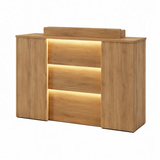 Banco reception in legno chiaro con LED integrato