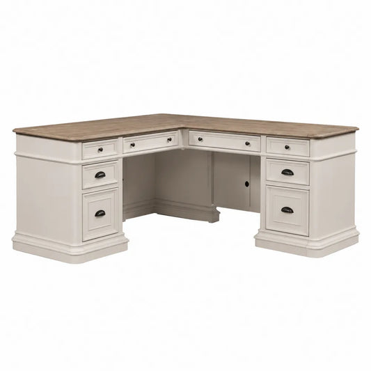 Scrivania angolare in legno MDF bianco con piano in legno massiccio 160x120x75 cm