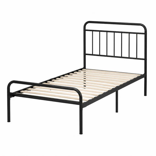 Letto singolo in metallo nero con doghe in legno di pino 200x90 cm