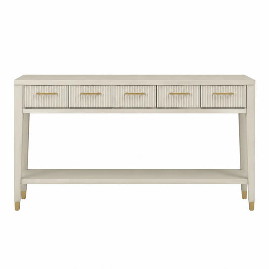 Consolle in Legno di Pino con Cassetti e Ripiano Beige 120x40x78 cm