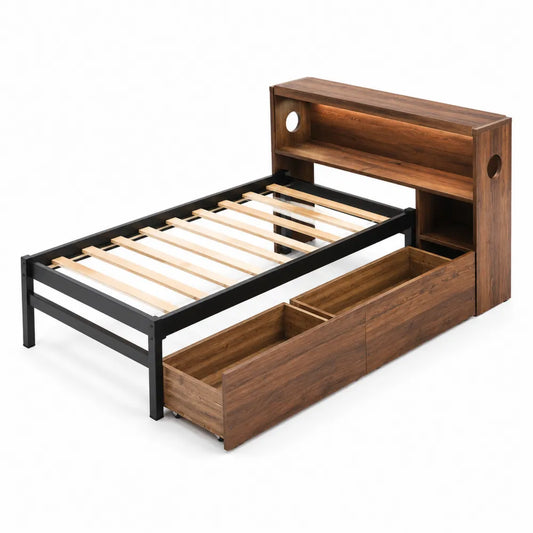 Letto singolo in legno e metallo con cassetti 200x90 cm